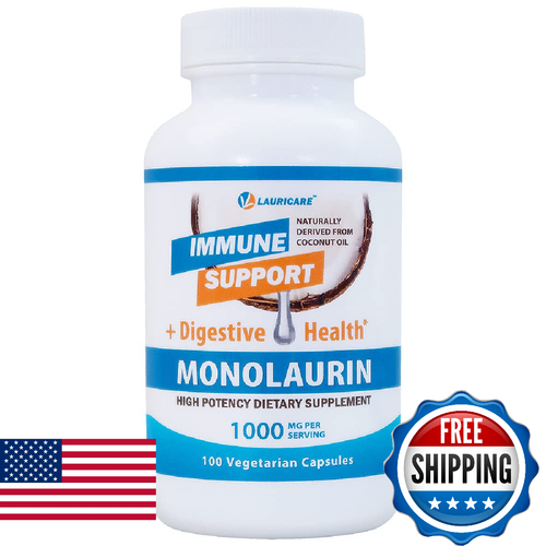 Lauricare Monolaurin Supplement 1000mg - Immune & Gut Health - 100 Capsules - Picture 1 of 7