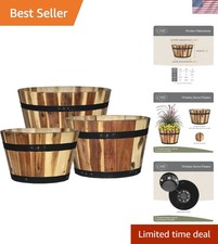 Beautifully Crafted Acacia Wood Barrel Planters - Set of 3 for Home & Garden