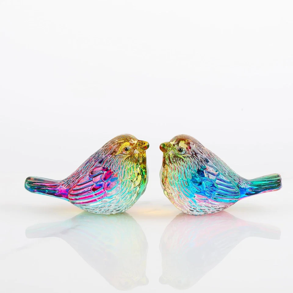 Qianwei 2PCS Crystal Bird Figurine - Handmade Blown Glass Birds Animals Figurine