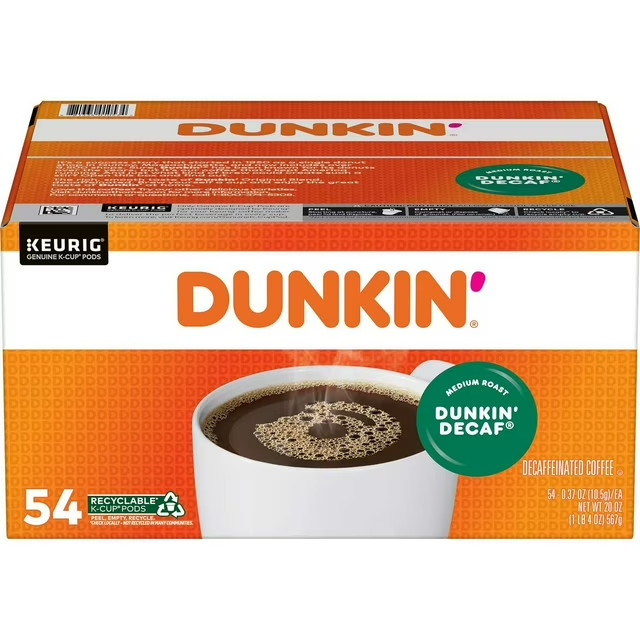 Dunkin' Donuts Decaf Coffee K-Cups, Medium Roast, 54 Count Single Serve Pods