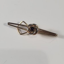 Swank Vintage Gold Tone Tie Clip Red Cabochon Knot Mid Century Mens Accessory