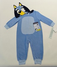 Bluey Toddler Pajamas 2T Fleece Zip Up And Hat 2 PC Set Cute Footless Pjs New