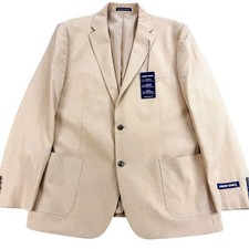 Lands End Blazer Mens 44R Beige Stretch Travel Sport Coat Water Repel NEW 295