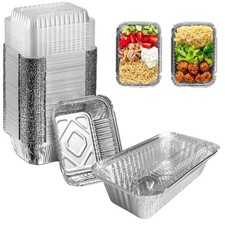LUCKMETA 50 Pack 1 Lb Small Aluminum Foil Pans with Clear Lids 1lb, Silver