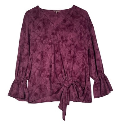 Juicy Couture Womens Medium Plum Tie Dye Tie Front Boho Peasant Blouse Top