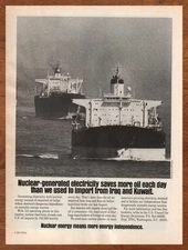 1991 Nuclear Energy Vintage Print Ad/Poster Retro Electricity Boat Ship Art 90s
