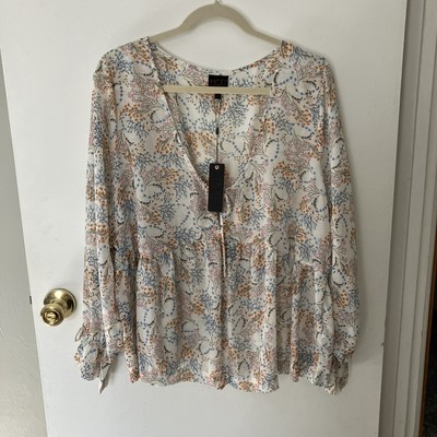 Mod Lusive NWT Top 1X Sheer Ruffle Multicolor Floral Peasant Blouse Cottagecore