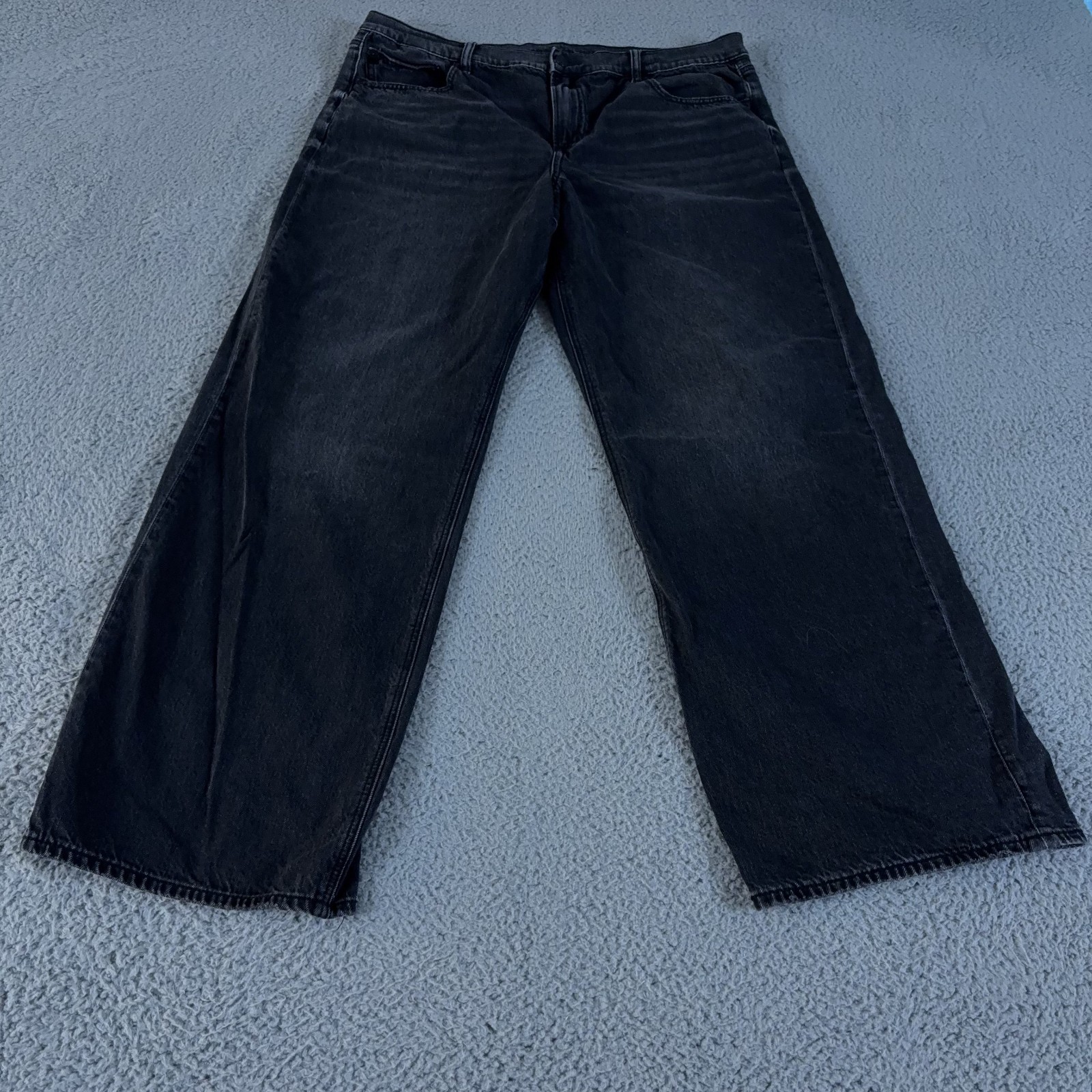 American Eagle Jeans Womens 16 Black Stovepipe Wide Leg Strigid Dark Wash Denim