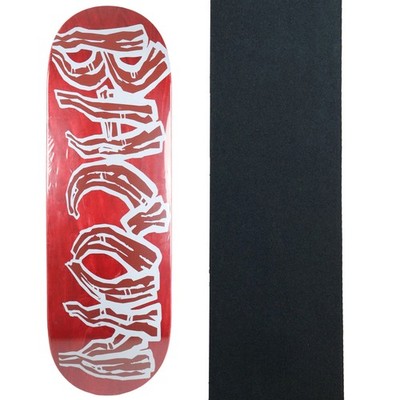 Bacon Skateboard Deck Logo Veneer Red 9.5'' x 33'' with Grip