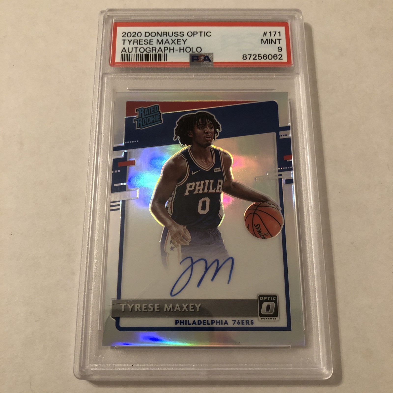 2020 Panini Donruss Optic Tyrese Maxey #171 Autograph Holo PSA 9