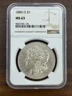 1885-O Morgan Silver Dollar - NGC MS63! Flashy Bright White Coin! New Orleans