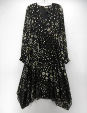 Karl Lagerfeld Dress Women 4 Black Wrap Fit & Flare Daisy Floral Zip Up Pockets