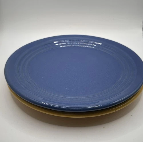 Set of Two Vintage Bauer Dinner Plates Blue and Yellow