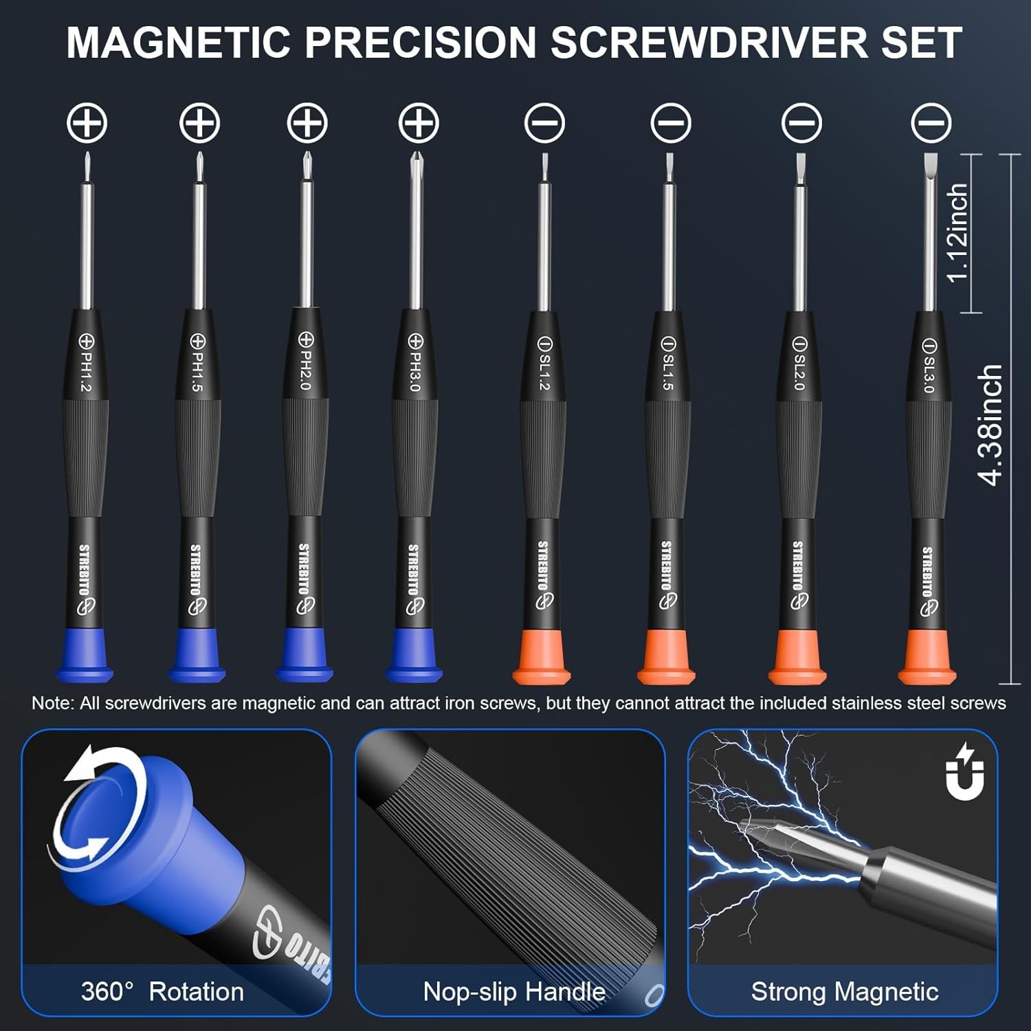 STREBITO Glasses Repair Kit, All-in-One Eyeglass Repair Kit with 16 Sizes of Scr