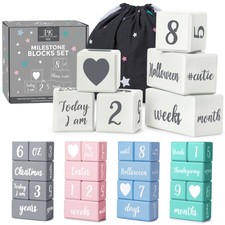 White Baby Monthly Milestone Blocks with Bag. Baby Age Blocks for Girl or Boy...