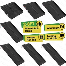2/3/4/5/6/7/8FT Home Wheelchair Ramp Non-Skid Folding Aluminum Ramps Steps Black