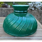 Vintage Emerald Green Cased Milk Glass Swirl Ribbed Lamp Shade 10 Inch 7" Fitter