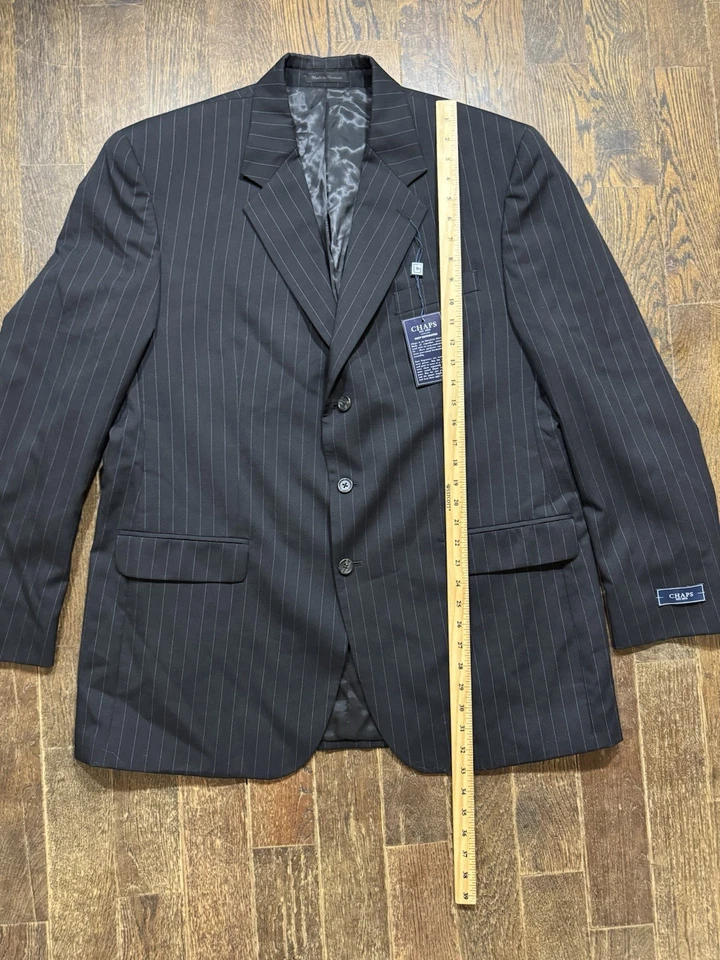 CHAPS Sport Jacket Blazer Mens Size 46L 100% Wool Lined Black Pinstripe NWT - Image 3 of 4