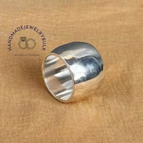 Plain Heavy Wide Dome Band Ring Solid 925 Silver Dome Ring Statement Woman Ring