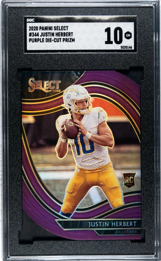 2020 Panini Select Justin Herbert #344 SGC 10 Rookie Purple Die Cut Field Level