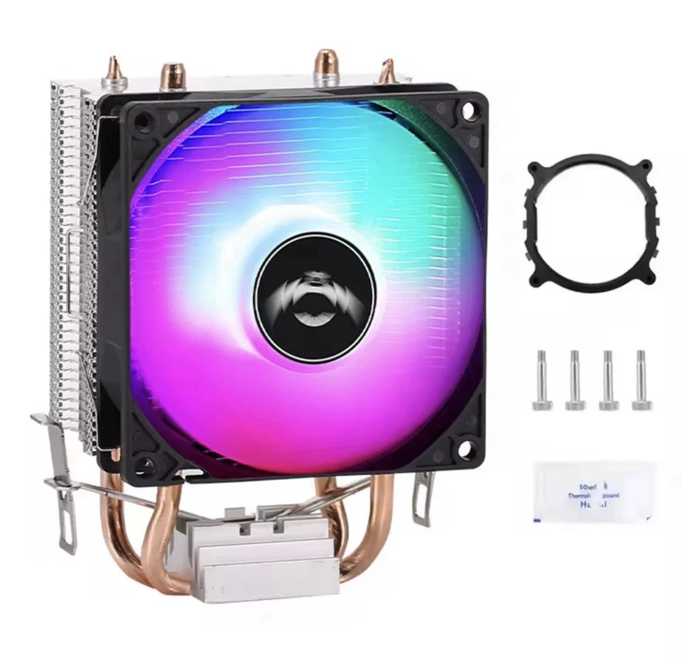 QiuzAim Black RGB CPU Air Cooler 90mm 4 Heat Pipes Quiet for Intel LGA AM4 AM5 - Image 2 of 4