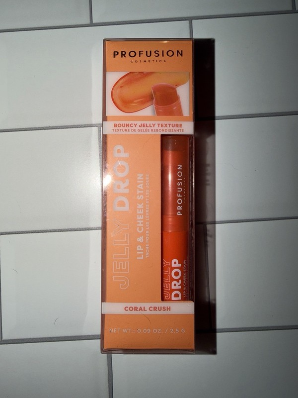 Profusion Cosmetics Jelly Drop Jelly Lip & Cheek Stain Coral Crush Vegan 0.09 oz