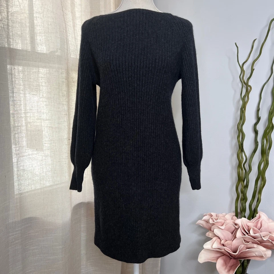 Vestido Suéter Vince Lana Cachemira Tejido Acanalado Manga Larga Carbón Para Mujer XS Foto 3 de 4