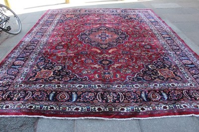 Vintage Handgeknüpfter Traditioneller Orientteppich Wolle Rot Blau Großer Teppich 378x300cm