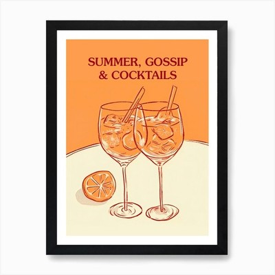 Summer Gossip Cocktails Aperol Art  Framed Wall Art Poster Canvas Print Picture