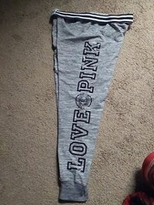 Victoria's Secret Pink Black Bling Logo Vintage Gym Pant 2016 L HTF New