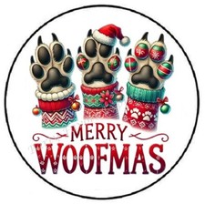MERRY WOOFMAS DOG PAWS ENVELOPE SEALS LABELS STICKERS PARTY FAVORS