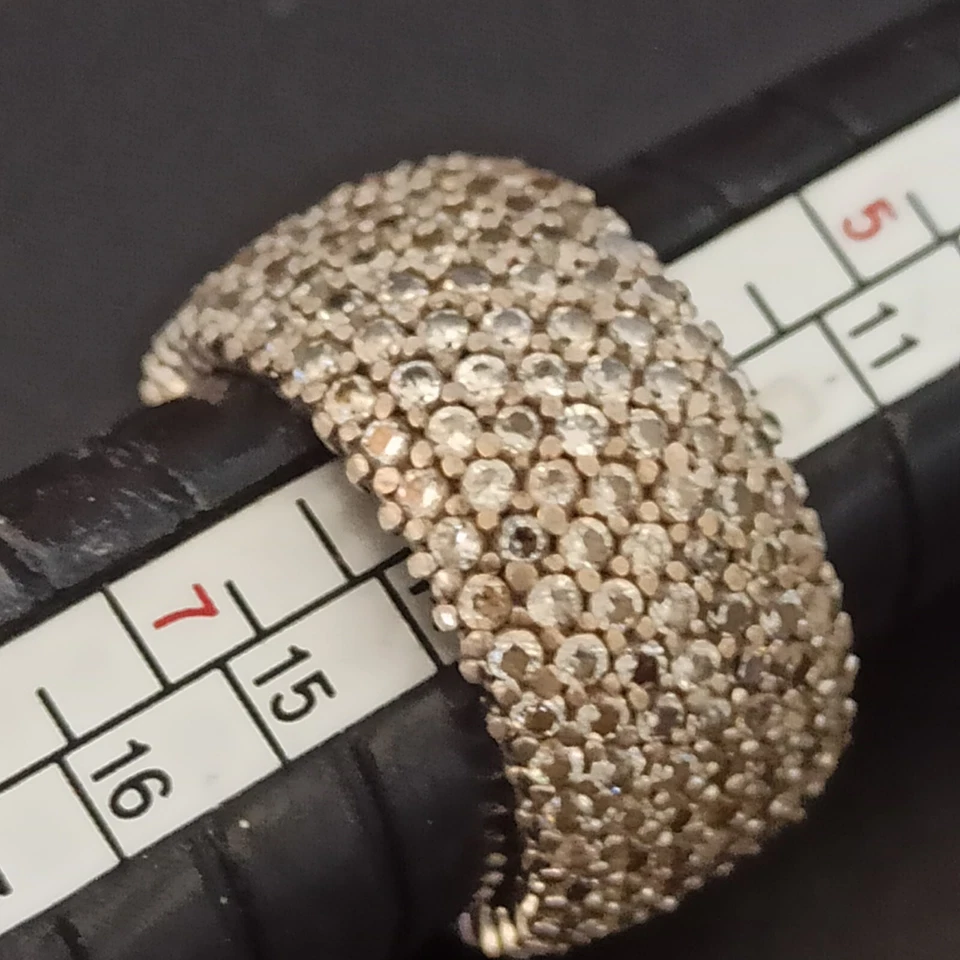 Anillo de banda ancha de ley vintage pavé cristales brillantes cúpula Art Deco renacimiento 925 Foto 4 de 4