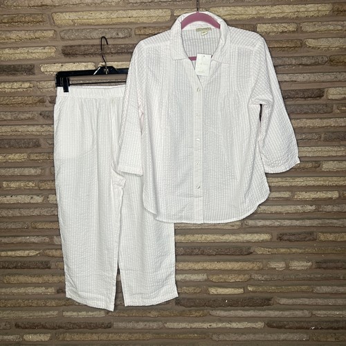 Appleseed's Pastel Pink & White Seersucker Striped Pajamas New eBay