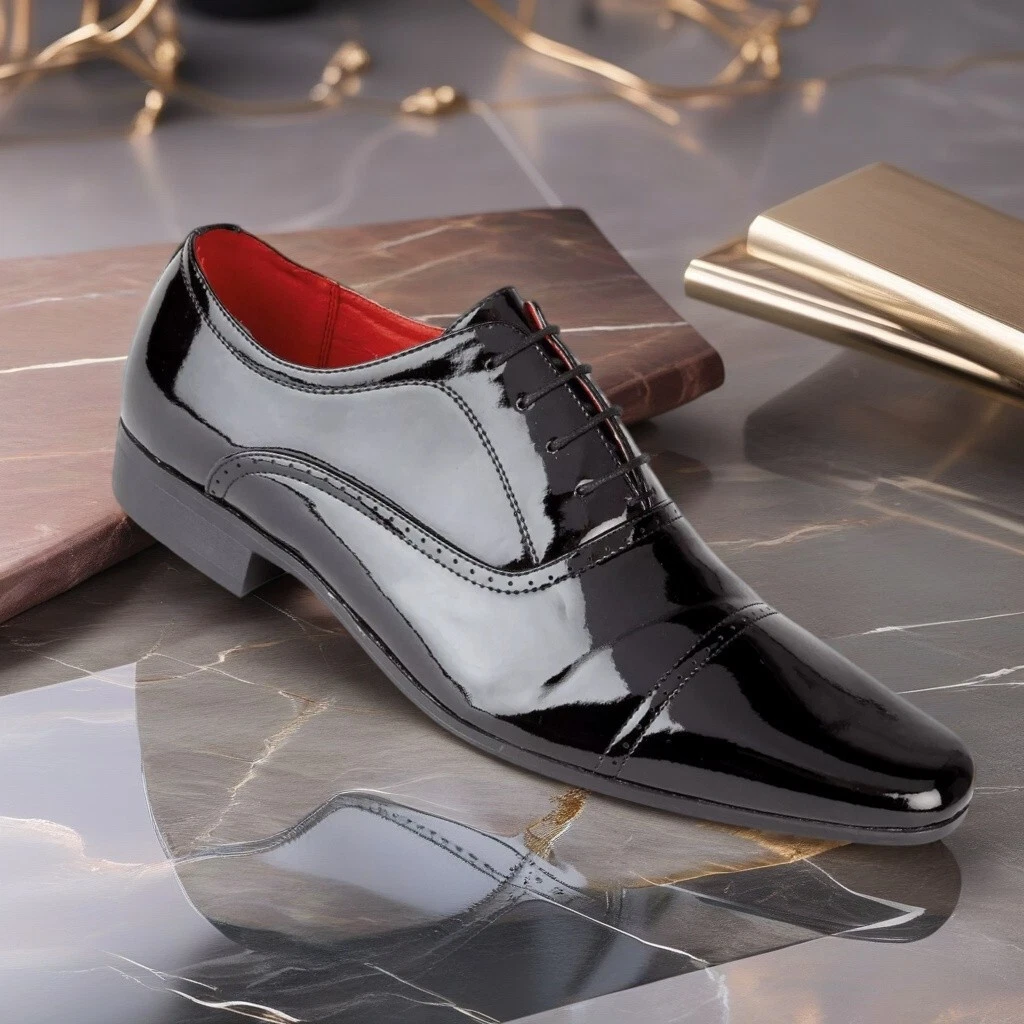 MENS FAUX LEATHER SHINY ITALIAN LACE UP FORMAL BROGUE OXFORD SMART OFFICE SHOES
Opens in a new windo