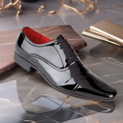 HERREN KUNSTLEDER GLÄNZEND ITALIENISCHE SCHNÜRSCHUHE FORMELL BROGUE OXFORD SMART BÜROSCHUHE