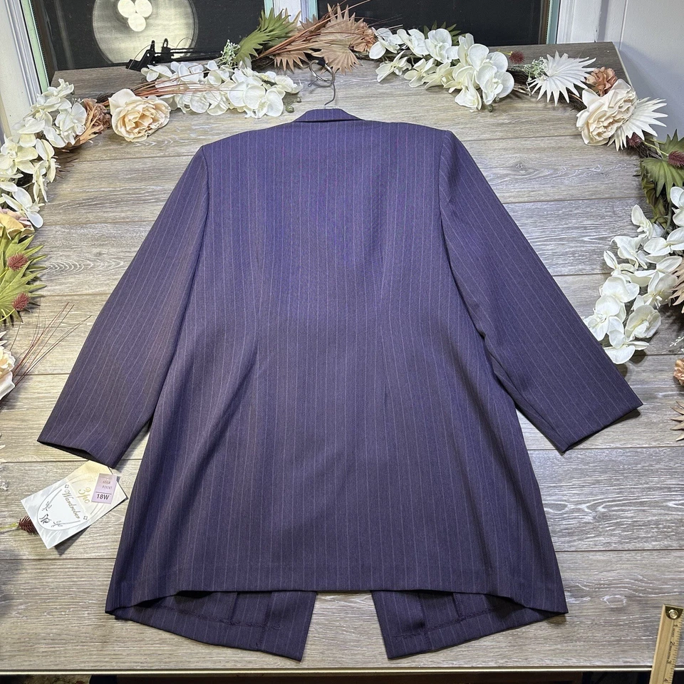 Chaqueta Blazer Moda Bug Talla 18W Plus NUEVA CON ETIQUETAS Púrpura Pin Rayas Foto 2 de 4