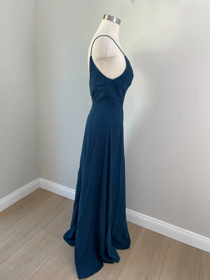 Maxi Vestido Fame and Partners Para Mujer 6 Azul Tilbury Envolvente Sin Mangas abertura Alta Foto 4 de 4