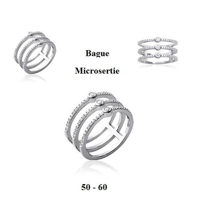 Bague Argent Massif 925 Rhodié Avec Diamants CZ Micro-sertis - Taille 58 - Neuf étiqueté