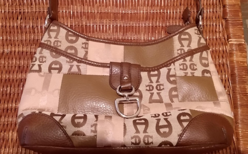 Etienne Aigner Geometric Patchwork Top Zip Should… - image 1