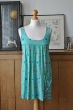 Designer Bjorkvin Aqua Blue Polka Dot Jersey Summer Beach T-Shirt Dress Size XS