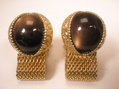 Root Beer Brown & Gold Tone Wraparound Mesh Watchband Vintage SWANK Cuff Links