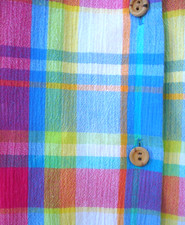 VTG KATLYN OFARRELL L MADRAS CRINKLE PASTEL RAINBOW COLORS COLORFUL SHIRT BLOUSE