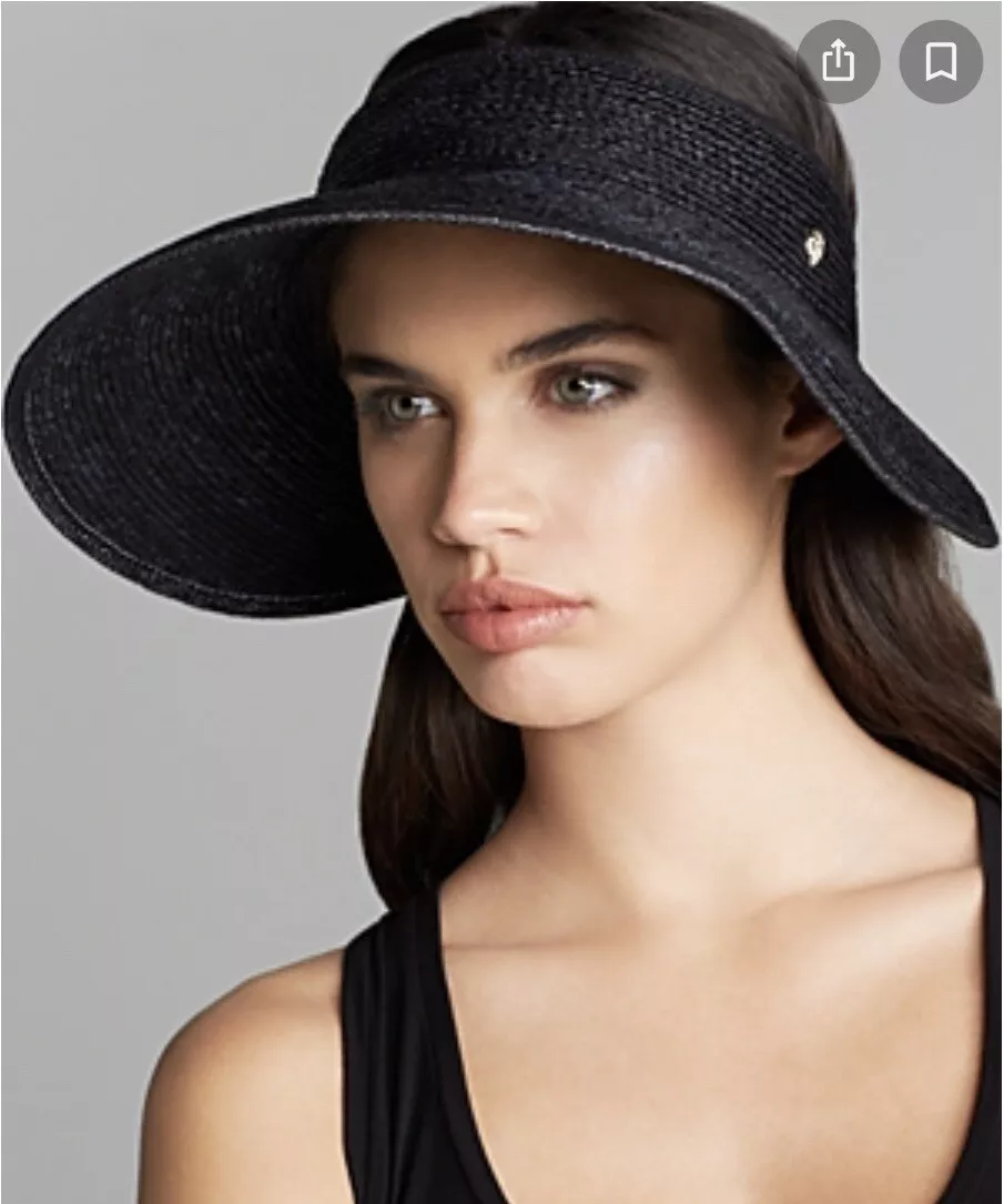 HELEN KAMINSKI Mai Black raffia/cotton wide brim visor hat