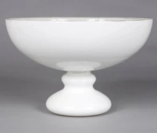 Compote Bowl Vase Glass White Round Pedestal Base 10"Dia 6.5"High