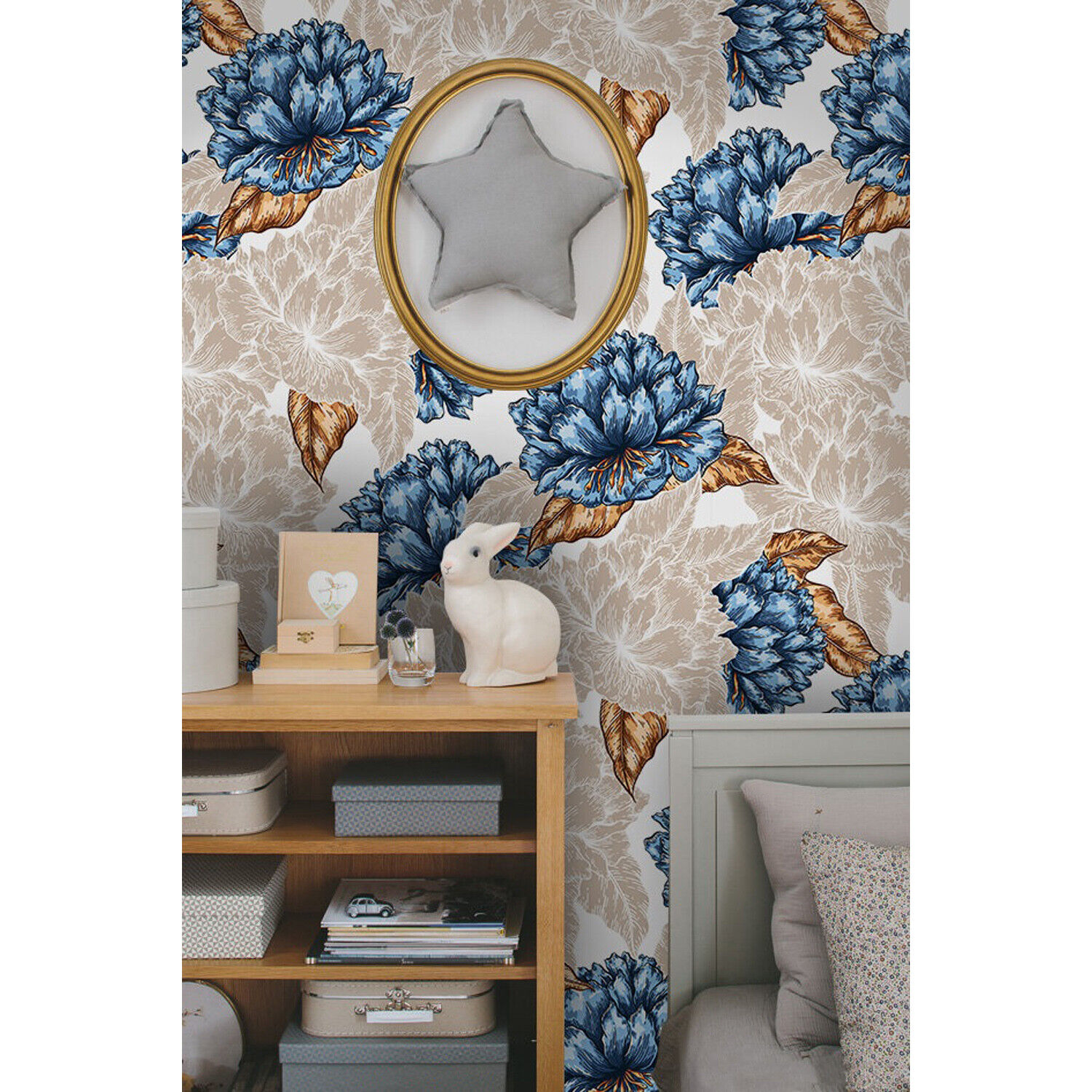 Graphic flower Non-woven Ranking TOP14 wallpaper blue and golden wall mur Home New product! New type