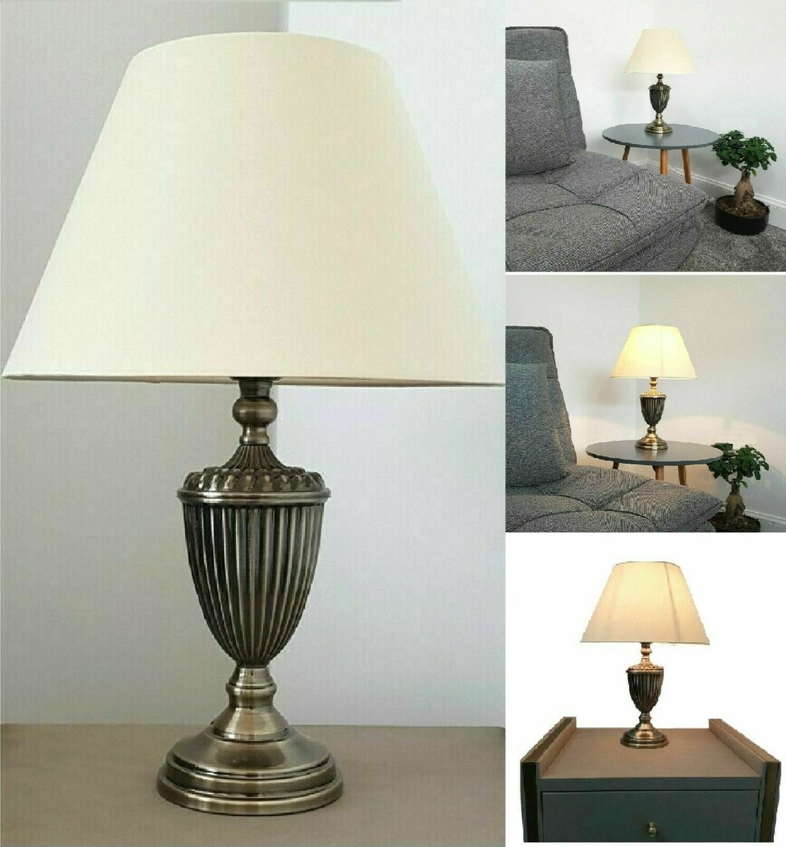 Kingswood Barley Round Traditional Bedside Table Lamp Shade Antique Brass  Lamps