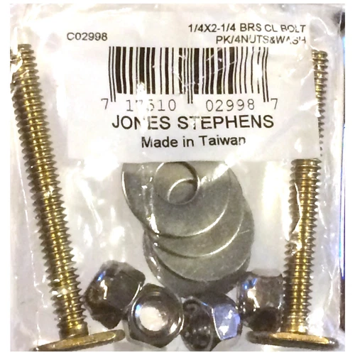 JONES STEPHENS, TOILET SEAT KET, 1/4''x2-1/4'' BRASS CL BOLT, PK/ 4NTS & WASHES  - Picture 2 of 3