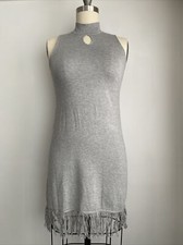 Molly Bracken Womens Burbank Gray Knit Fringe Hem Sweater Sleeveless Dress S/M