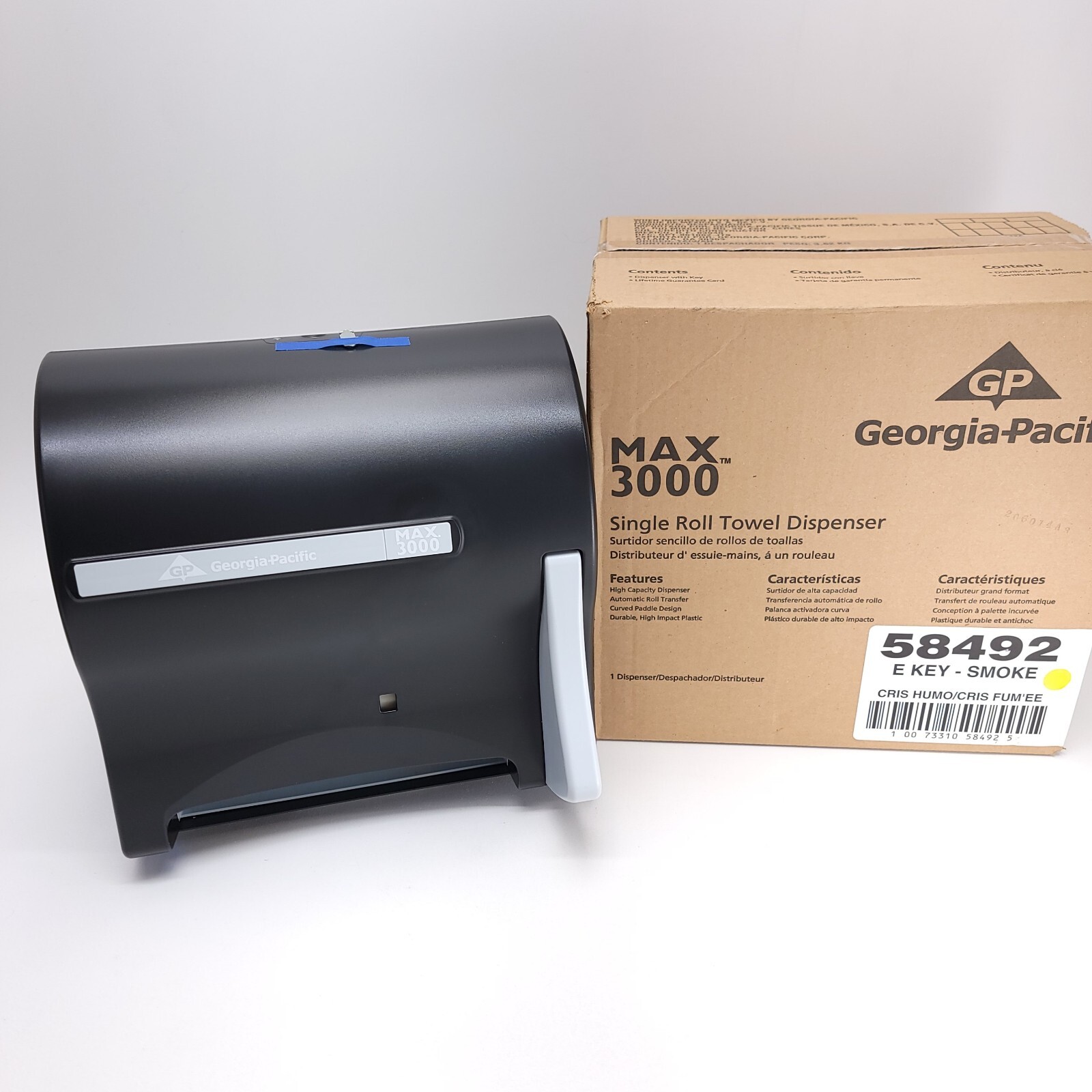 NEW Georgia-Pacific Max 3000 Single Roll Towel Dispenser E Key Smoke 58492