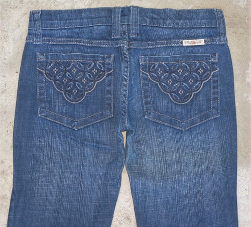 Frankie B Bajos Vaqueros Talla 4 Con Croché Bolsillos Angustiado | eBay